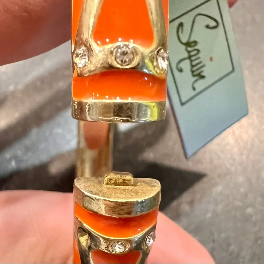 Sequin Orange Enamel and Crystal‎ Hinged Bangle